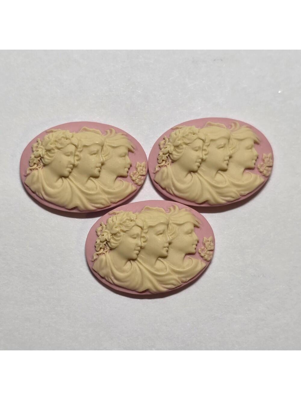 Lot of 3 Victorian Three Graces Cameo Cabochons Pink Ivory Resin EUC